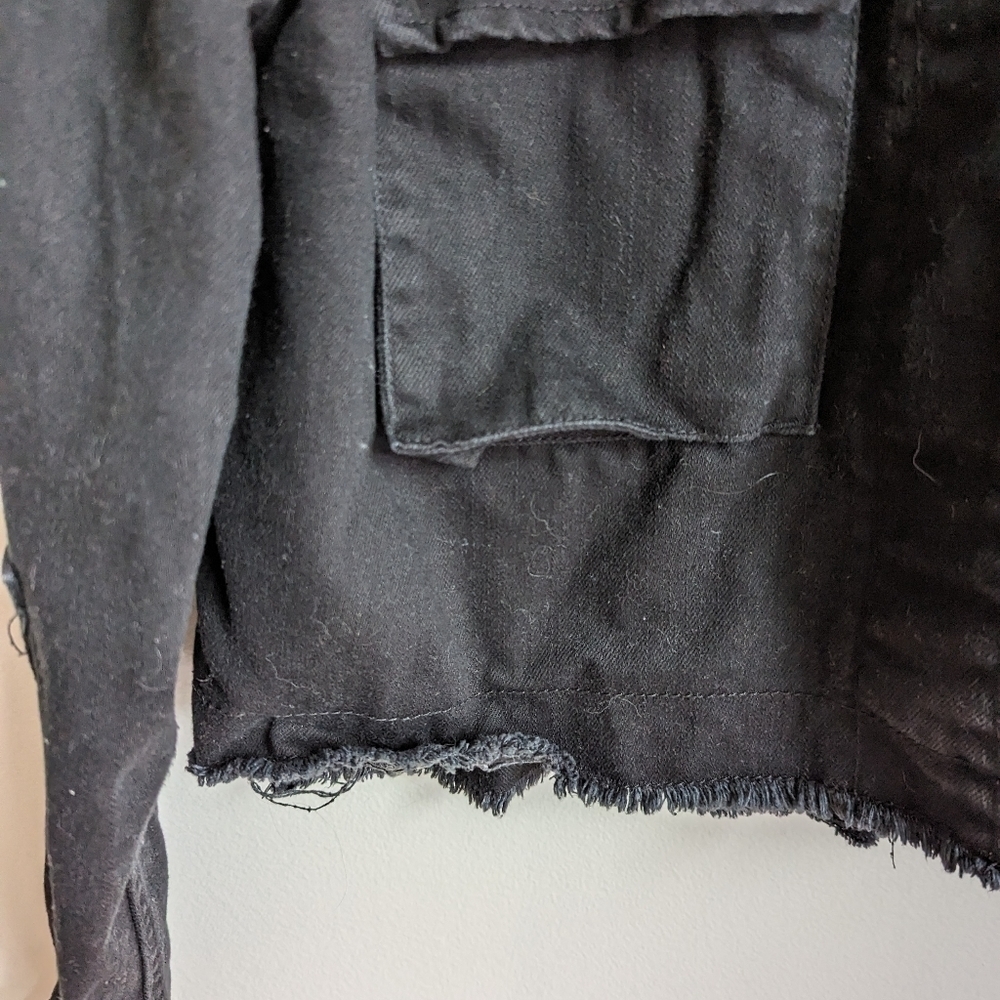 HANDMADE DIY Black Cotton South-American Oversized Cropped Jean's Jacket Small - Picture 6 of 12